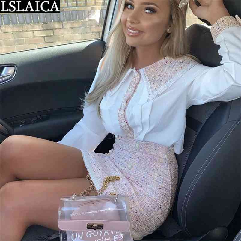 2 Piece Sets Womens Outfits Autumn Patchwork Skirt And Top Set Casual Fashion Office Party For Women Roupas Femininas 210515