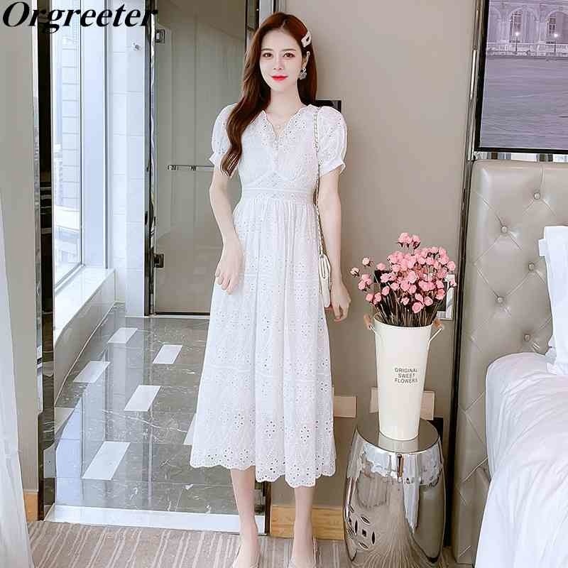 Summer White Cotton Dress fro Women V-neck Wave edge Hoolow out Embroidery Short Puff sleeve Slim Pleated Vestidos 210525, Short dress
Summer White Cotton Dress fro Women V-neck Wave edge Hoolow out Embroidery Short Puff sleeve Slim Pleated Vestidos 210525, Short dress