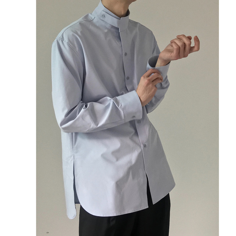 IEFB /men's wear loose korean trendy stand collar long sleeve shirts vent hme loose casual all-match white tops 9Y1480 210524
