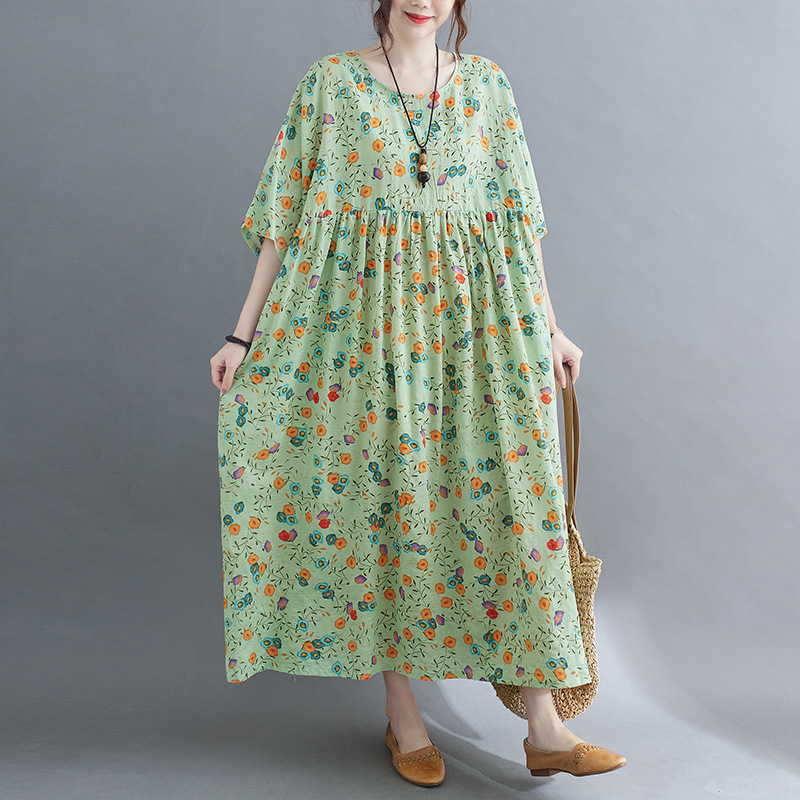 Johnature Vintage Print Flowers Summer Women Dresses Ankle-length Casual Half Sleeve O-Neck Loose Dresses 210521, Green
Johnature Vintage Print Flowers Summer Women Dresses Ankle-length Casual Half Sleeve O-Neck Loose Dresses 210521, Green