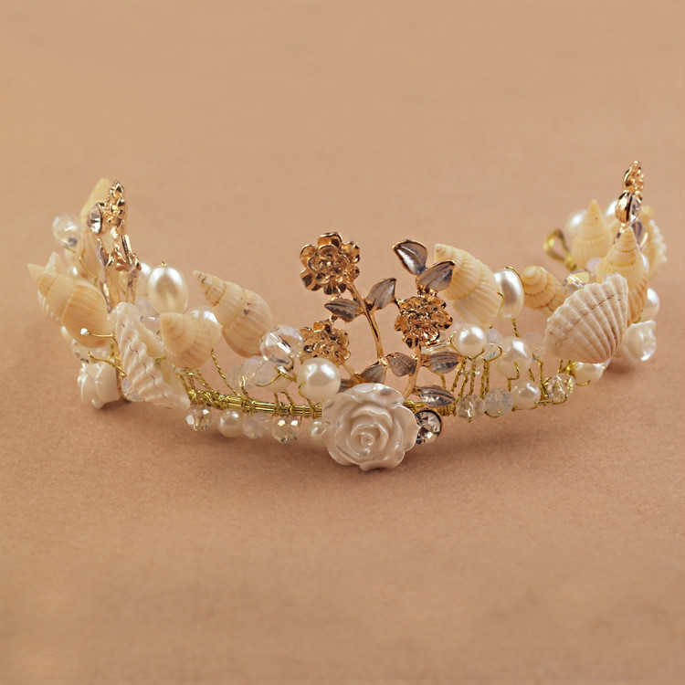 

Le Liin Mermaid Headband Pearl Shell Crown for Bridesmaid Beach Wedding Hair Accessories Bridal Seashell Tiara Prom Headpiece 210616