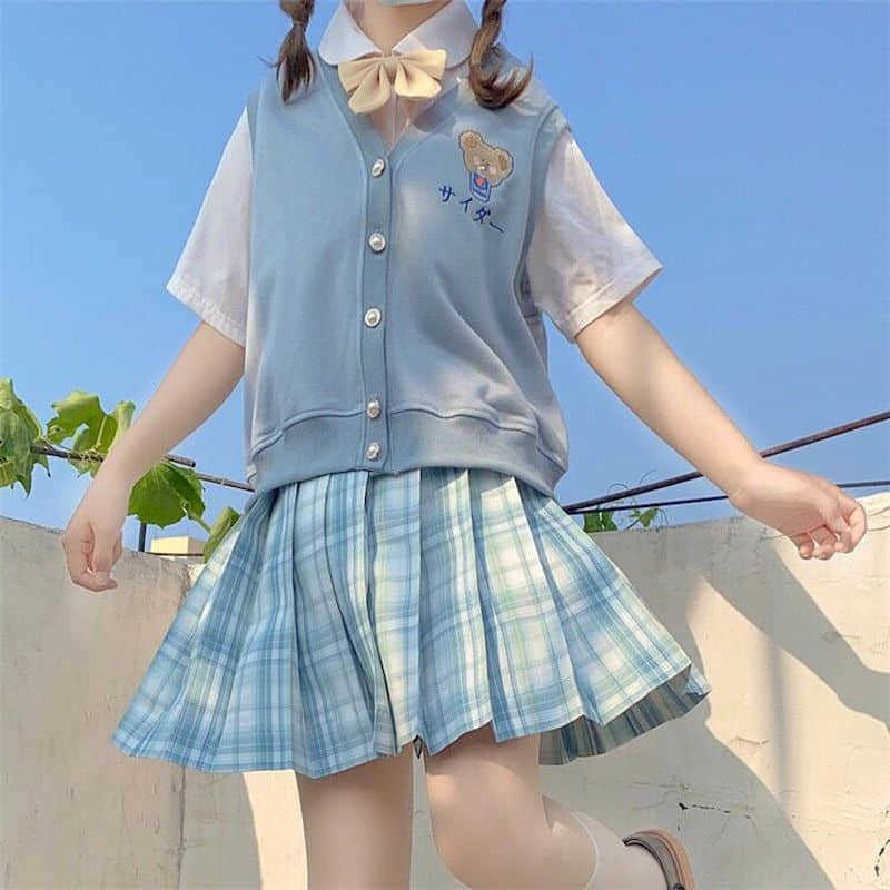 Purple vest female autumn Japanese soft sister cute bear Korean version loose wild student jacket 210526