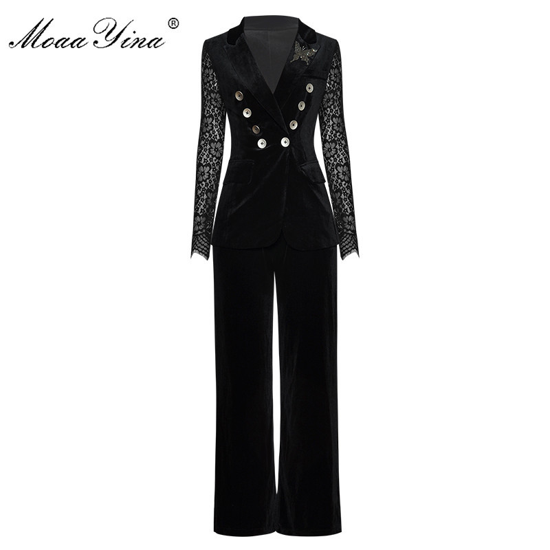 Fashion Set Autumn Women Lace Long Sleeve Double breasted Suit Tops+Double bell-bottoms Velvet Two-piece set 210524, Black
Fashion Set Autumn Women Lace Long Sleeve Double breasted Suit Tops+Double bell-bottoms Velvet Two-piece set 210524, Black