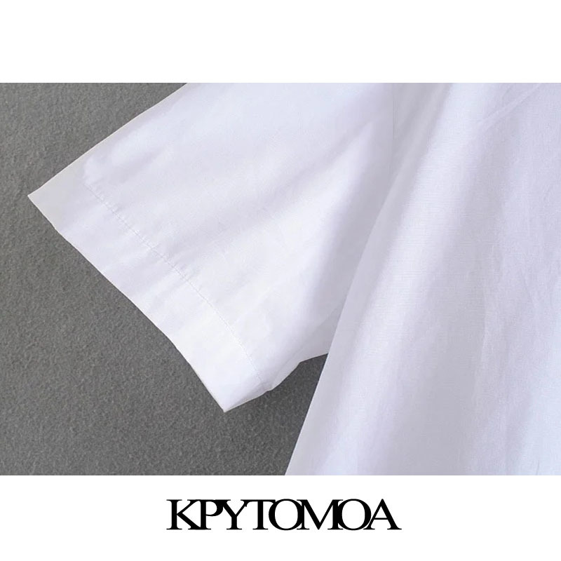 Women Chic Fashion Loose Asymmetry Poplin Mini Shirt Dress Short Sleeve Side Vents Female Dresses Vestidos 210420