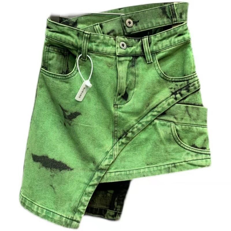 Arrival Summer European Style Women High Waist A-line Skirt Asymmetrical Cotton Denim Above Knee, Mini Skirts W336 210512