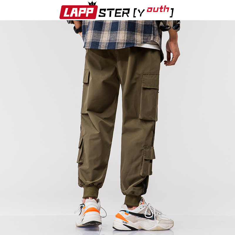 Army Green Cargo Pants Men Mens Japanese Streetwear Ribbon Sweatpants Black Joggers Track Plus Size 210420