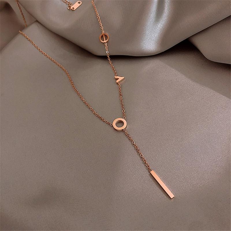 Pendant Necklaces YUN RUO Rose Gold Color LOVE Letters Necklace Titanium Steel Jewelry Woman Party Christmas Gift Never Fade Drop