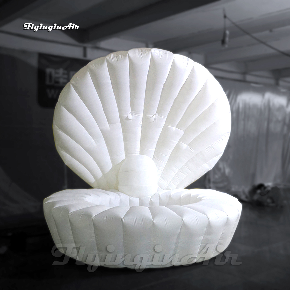 Customized Giant Inflatable Shell Model 3m White Clam Balloon Air Blown Mussel That Actors Hide Inside For Stage Show