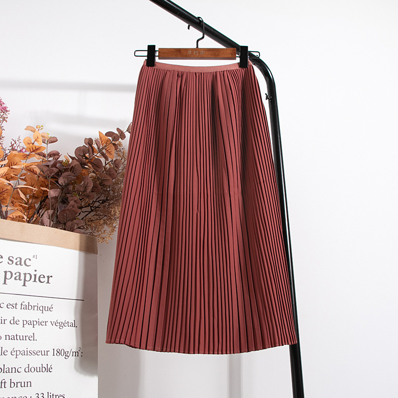 Elegant Vintage Skirts For Women Korean Style Spring Autumn Super Quality High Waist Black Skirt Midi Pleated Skirt Female 210415