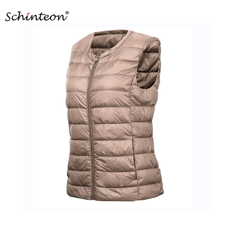 Schinteon S-8XL Women Ultra Light Down Vest Casual Slim White Duck Bottoming Sleeveless Winter Warm Liner Clothing 211013