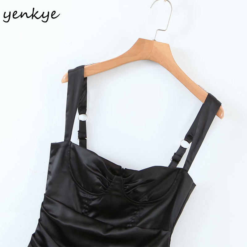 YENKYE Romantic Women Side Slits Club Party Sexy Dress Female Draped Asymmetric Slim Robe Summer Night Out Vestido 210515