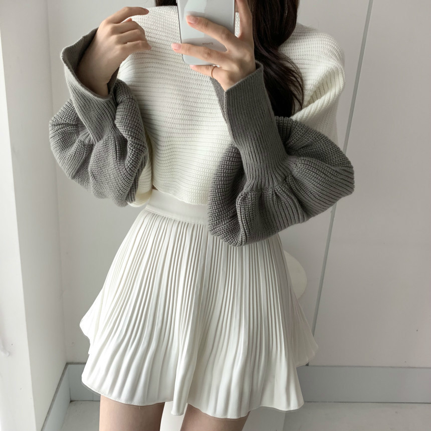 Nomikuma Slash Neck Short High Waist Pullover Sweater Korean Split Batwing Long Sleeve Knitwear Autumn Winter Pull Femme 6C856 210427