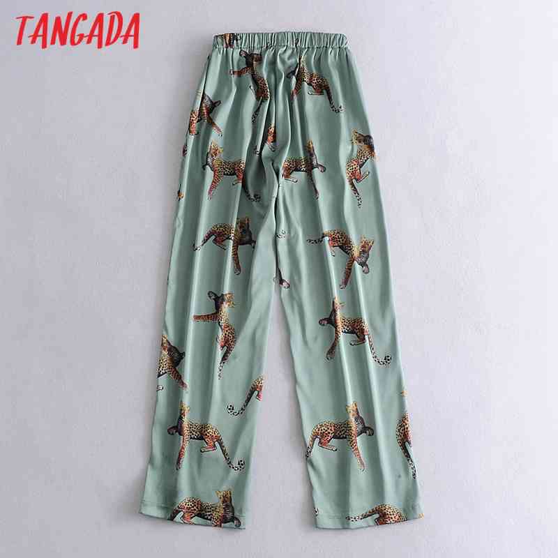 Women Animal Print Tops Suit 2 Piece Set Shirt and Long Pants High Quality 3W01 210416