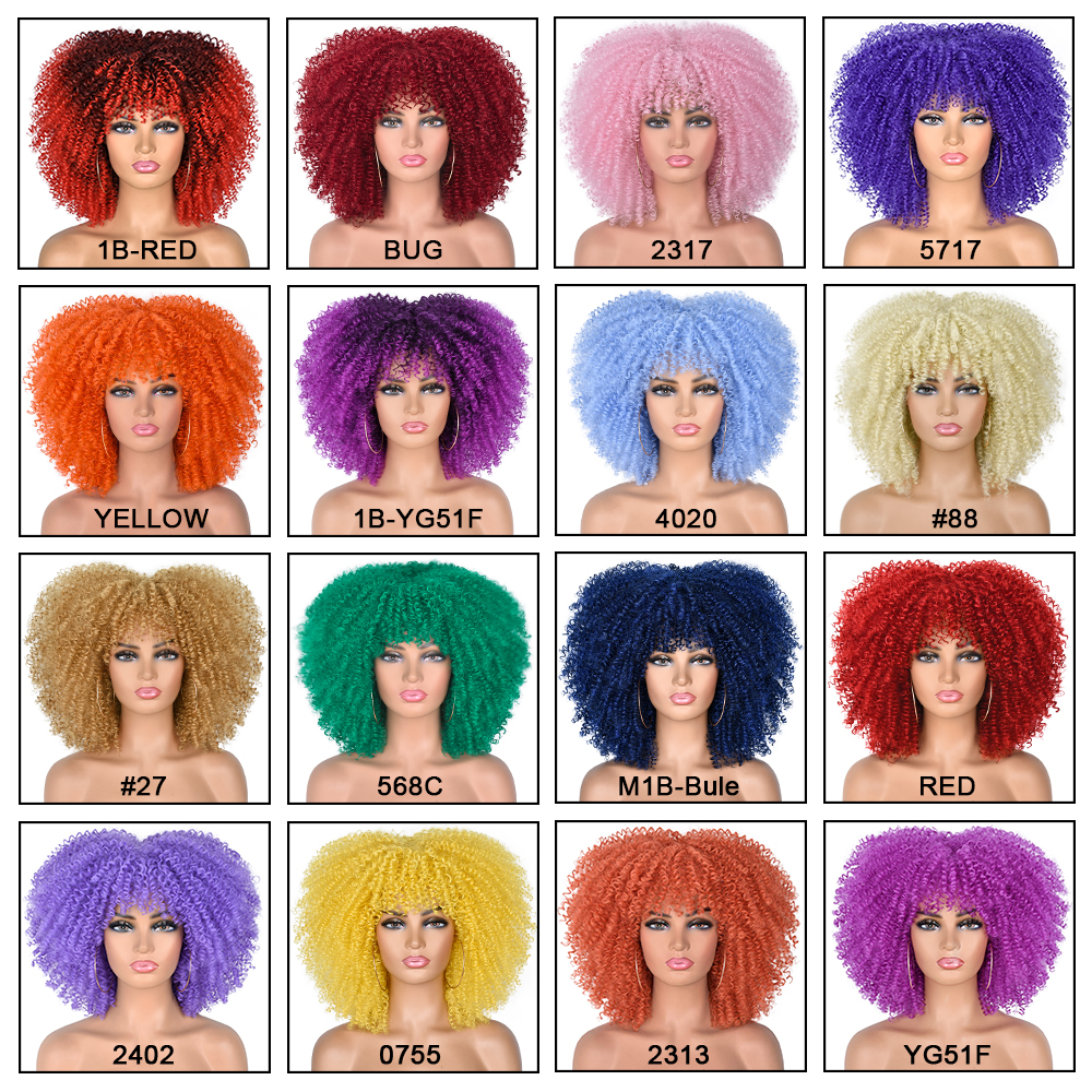 Short Afro Kinky Curly Wigs With Bangs For Black Women Blonde Mixed Brown Synthetic Cosplay African Wigs Heat Resistant Anniviafactory direc
