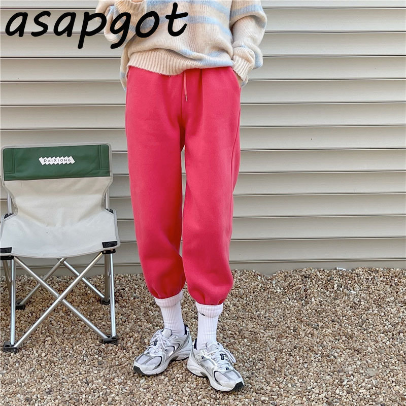 7 Color Autumn Winter Thick High Waist Fleece Sweatpants Drawstring Loose Solid Casual White Joggers Harem Pant Women Cotton 210429