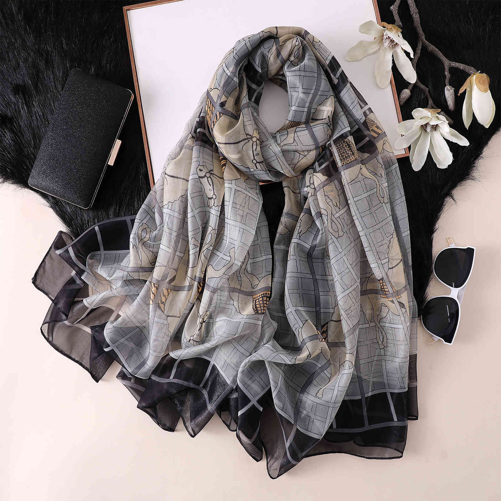Summer New Hangzhou Bright Silk Scarf Women Beach Sun Protection Towel Chiffon Fabric Temperament Versatile, Blue;gray
Summer New Hangzhou Bright Silk Scarf Women Beach Sun Protection Towel Chiffon Fabric Temperament Versatile, Blue;gray