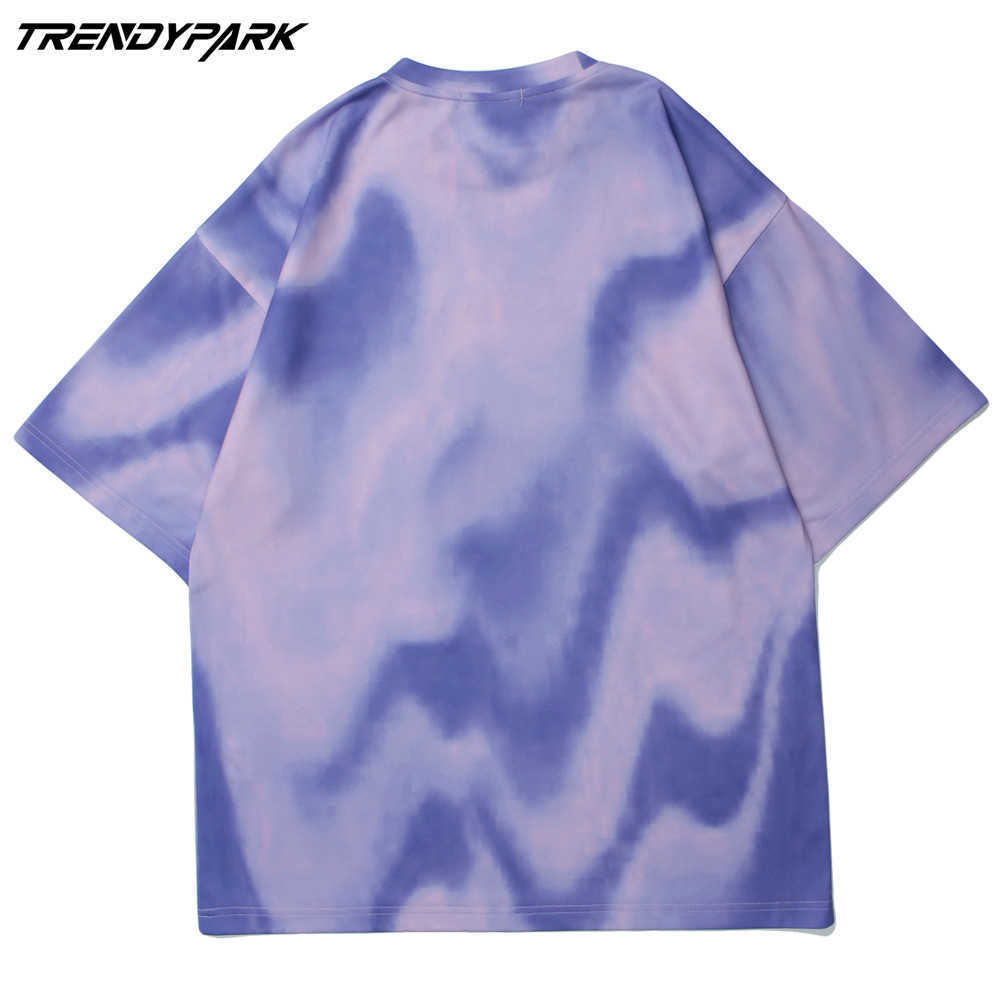 Men's T-shirt Tie-dye Gradient Print Short Sleeve Tee Hip Hop Oversized Cotton Casual Harajuku Streetwear Top Tshirts Clothing 210601