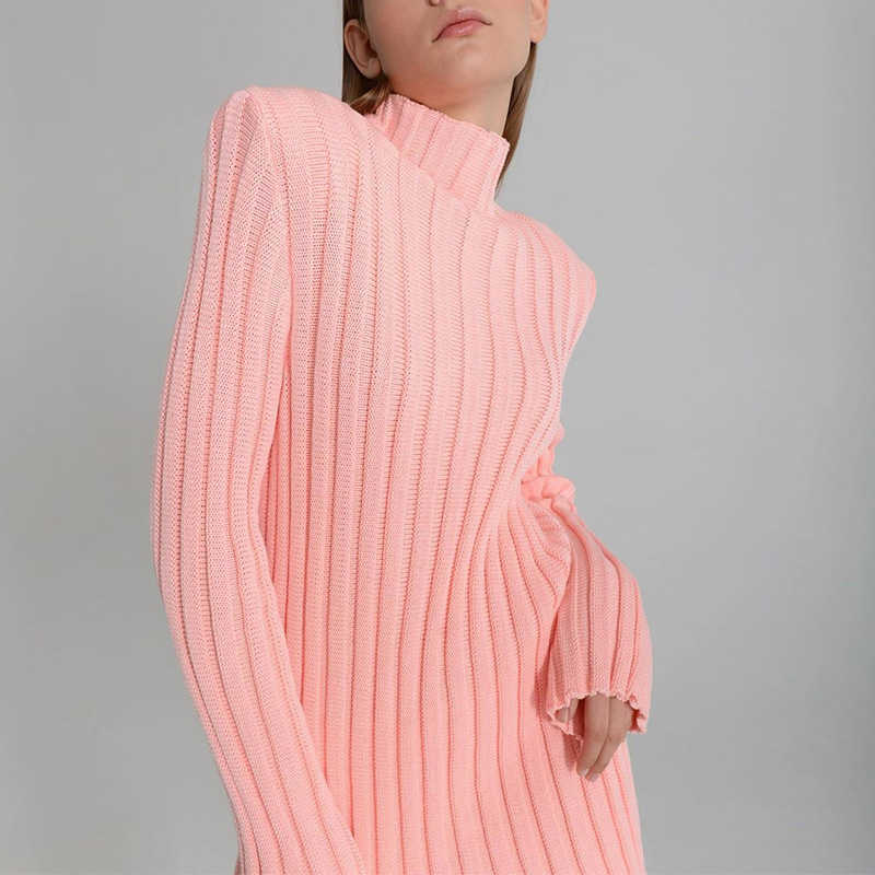 SpotLtWM Cotton Casual Women Knitted Two Piece Sets Ladies Slim Outfits Solid Striped Turtleneck Sweater And Elastic Pant Suits 211007