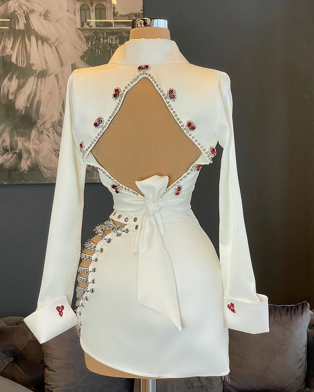 Plus Size Arabic Aso Ebi Luxurious Sexy Short Prom Dresses Beaded Crystals Backless Evening Formal Party Second Reception Birthday Dress Gowns ZJ440