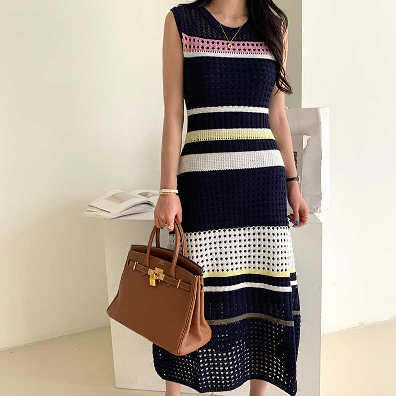 LANMREM Summer recommended Korean elegant small hollow-out fashion stretch dress summer knitted sling dresses WO0150 210623