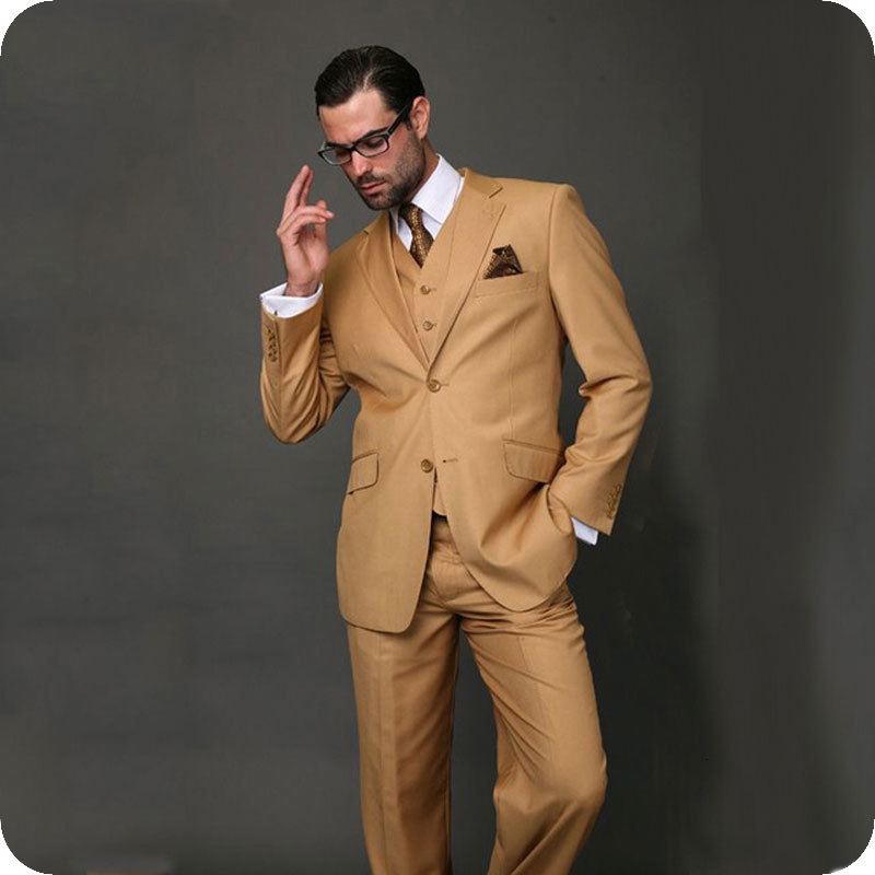 Costumes pour hommes Blazers Brown Khaki Mariage Hommes Slim Fit Groom Blazer Tuxedos 3 pièces (veste + pantalon + gilet) meilleur homme parfum m