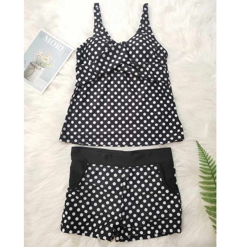 Dots Two Piece Swimsuit Conservative Swimwear Women Shorts Tankini Push Up Plus Size Bathing Suit Beachwear 210625