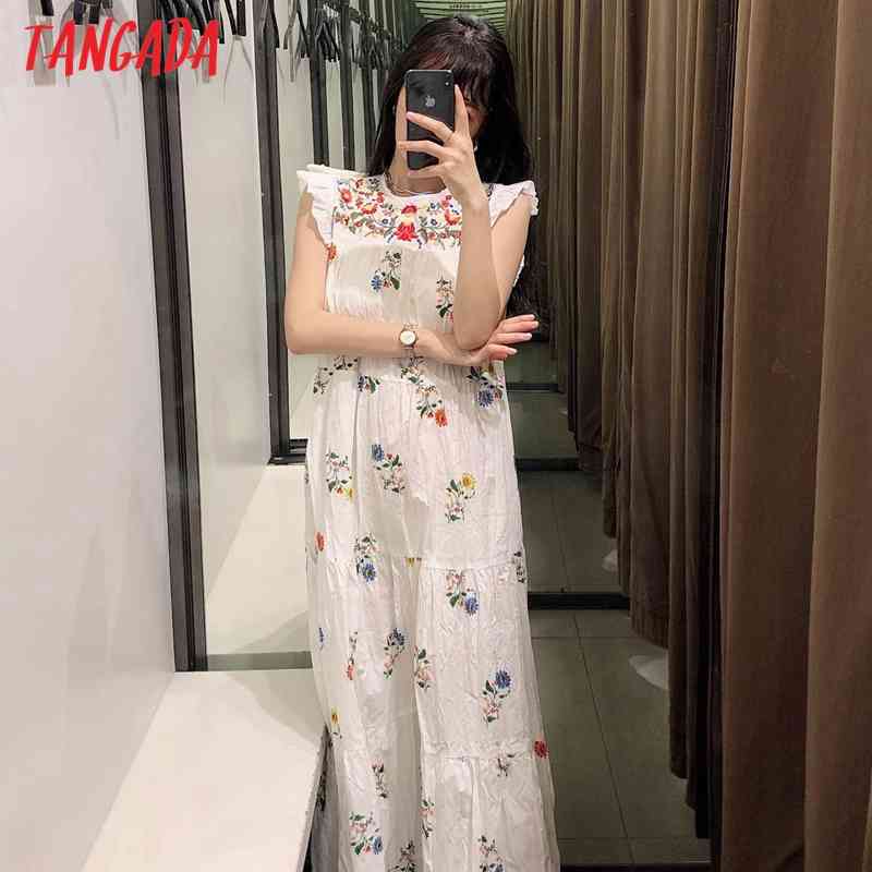 Women Chic Fashion Floral Embroidered Summer Midi Dress Vintage Ruffled Sleeves Female Dresses Mujer BE498 210416