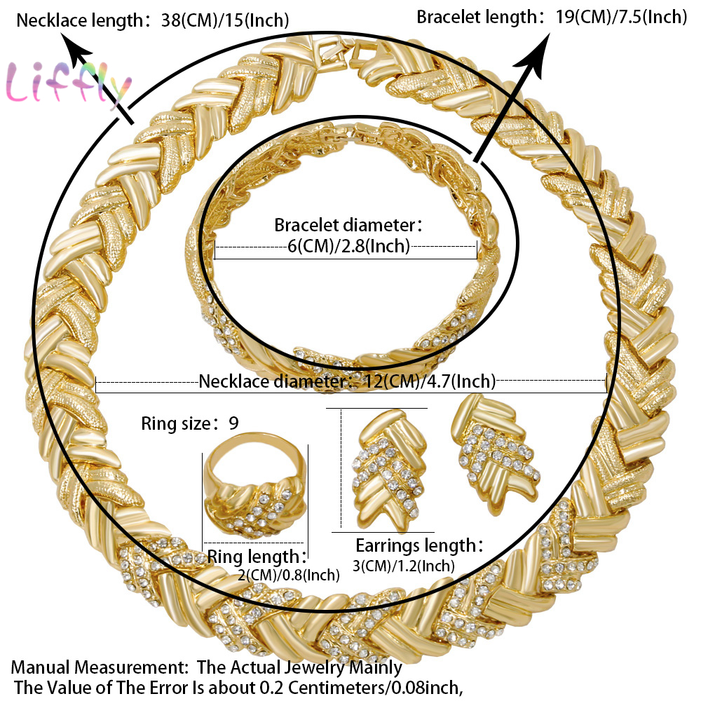 Liffly Bridal Dubai Gold Jewelry Sets Crystal Necklace Bracelet Nigerian Wedding Party Women Fashion Jewelry Sets
Liffly Bridal Dubai Gold Jewelry Sets Crystal Necklace Bracelet Nigerian Wedding Party Women Fashion Jewelry Sets