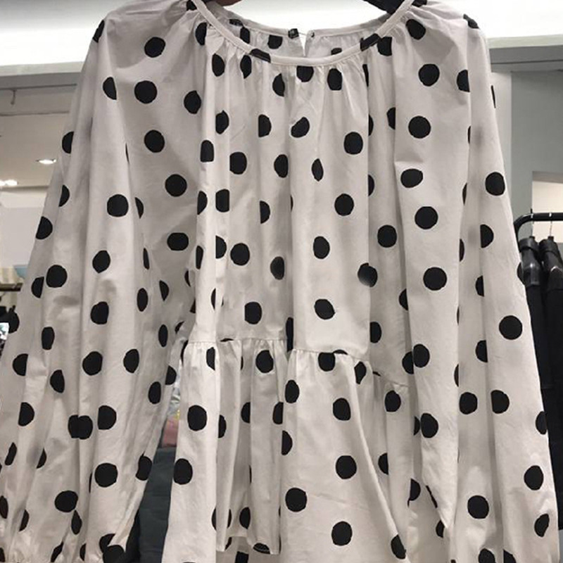 Nomikuma Korean Dot Ruffle Women Blouse Causal Puff Sleeve O-neck Shirt Spring New Blusas Ropa Para Mujeres De Moda 6F503 210427