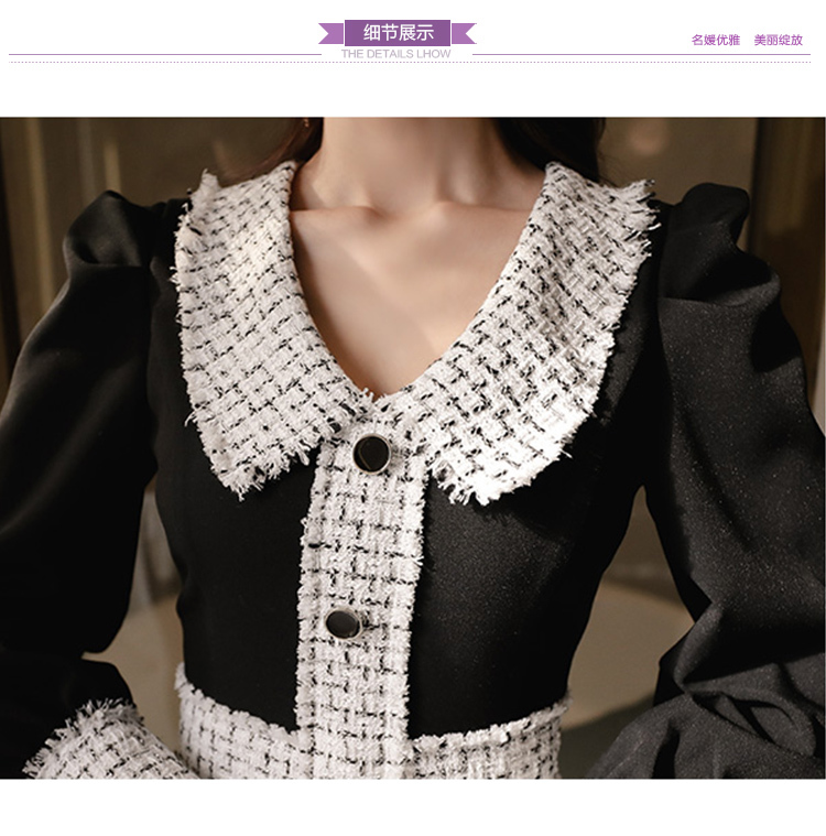 Fashion Elegant Korea Dress Women Autumn Winter Vintage Office Ladies Tweed Wool Dresses Vestidos 210520
