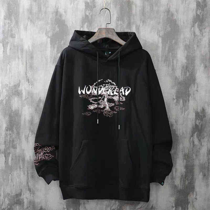 Anime Hoodies Sweatshirts Chinese Style Men Black Hoodies Sweatshirts Harajuku Oversized Pullovers Sweatshirts For Women CS455 211108