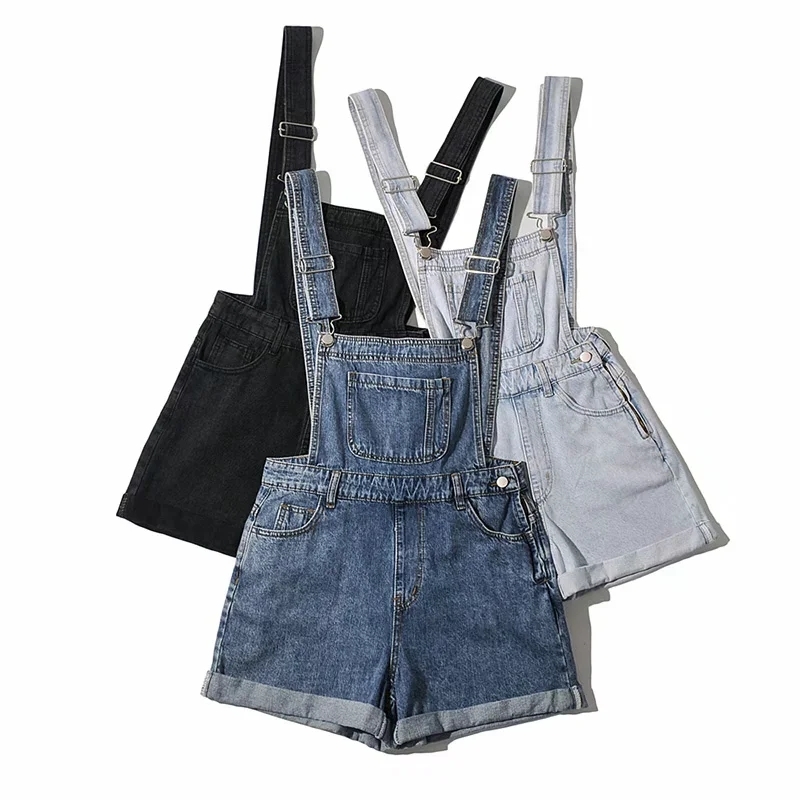 vintage sleeveless denim jumpsuit women high waist shorts Overalls sexy backless black playsuit casual jeans 210521