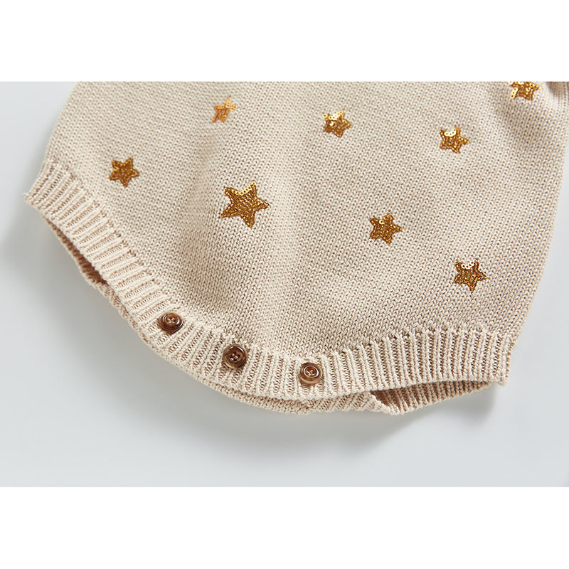 0-3Yrs Cute Baby Girl Knit Rompers Spring Autumn Long Sleeve Fashion Infant Clothes Star Printing 210429