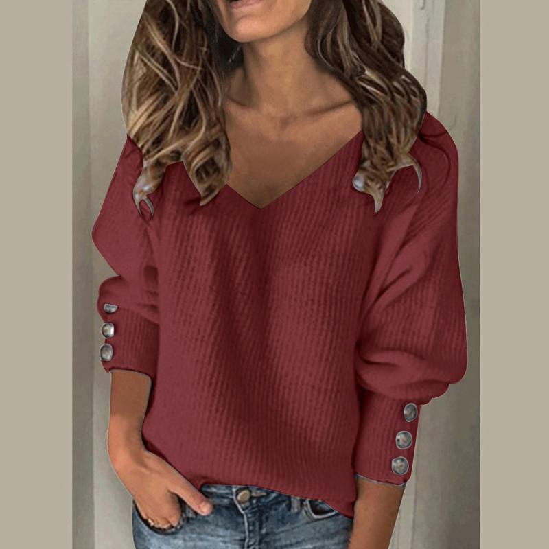Womens Sweaters Women Pullover Knitted Sweater Bow Collar Solid Buttons Sleeve Knitting Casual Autumn Winter Tops Jumper Soft Warm Pulls