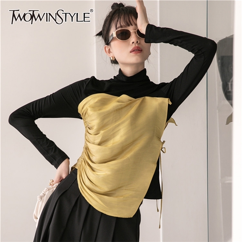 TWOWINSYLE Hit Color Patchwork Casual Shirt For Women urtleneck Long Sleeve Drawstring Korean Shirts Female Fashion 210524, Black
TWOWINSYLE Hit Color Patchwork Casual Shirt For Women urtleneck Long Sleeve Drawstring Korean Shirts Female Fashion 210524, Black