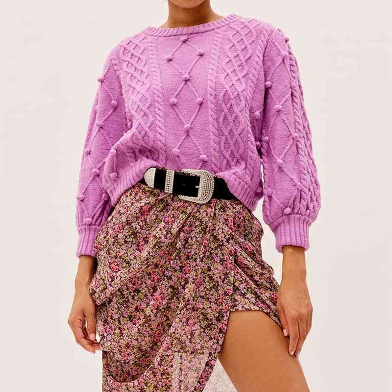 autumn winter fashion loose round neck ball decorative thread pullovers knitted sweaters for women jumpers tops 210508