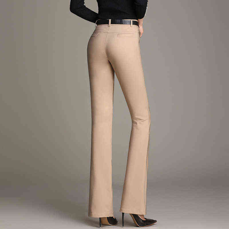 Women OL Slimming Office Flared Pants High Waist Plus Size Pure Color Cotton Stretchy Straight Casual White Black Trousers S 4XL 211115