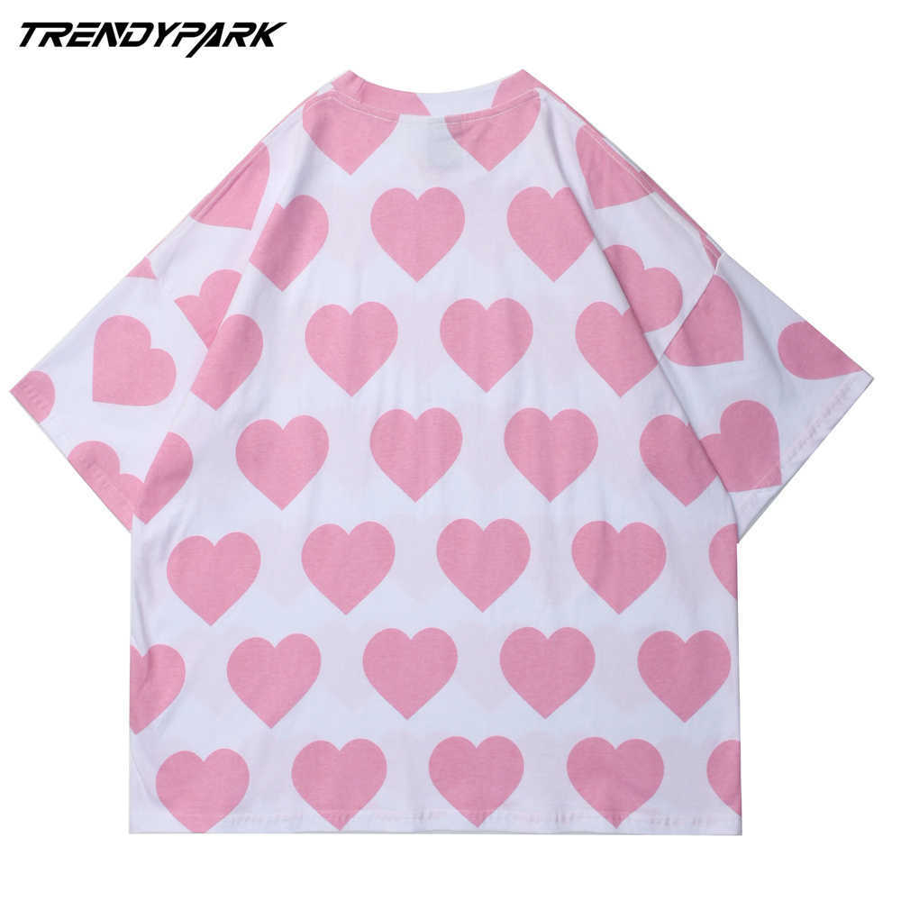 Men Women Fashion T Shirt Many Hearts Printed Summer Harajuku Cotton Oversized Short Sleeve Streetwear T-Shirt Tops Tee 210601