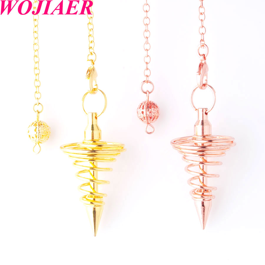 WOJIAER Metal Pendulum Pendulo Radiestesia Pendulums Pendant for Dowsing Spiral Cone Antique Pyramid Pendule Reiki Jewelry BO954