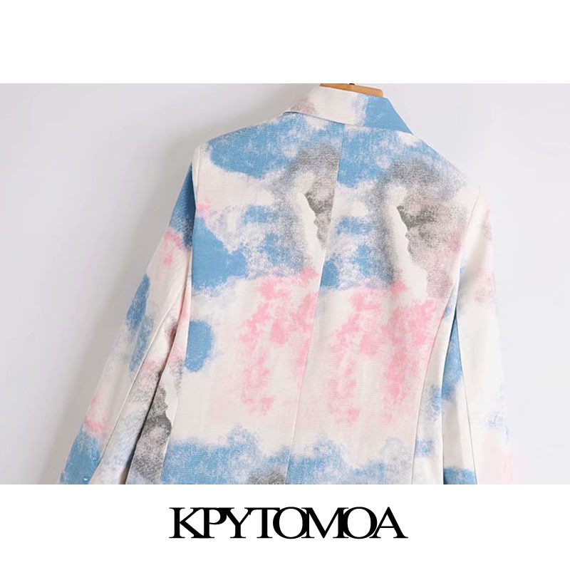 Women Fashion Double Breasted Tie-dye Blazers Coat Long Sleeve Pockets Female Outerwear Chic Tops 210420