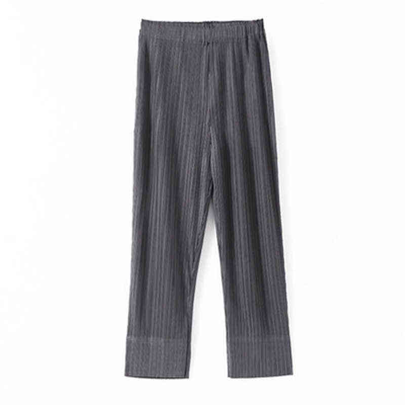 Miyake folds fashion cropped trousers, solid color, large size, slim fit, urban casual pants, split women's pants 211115