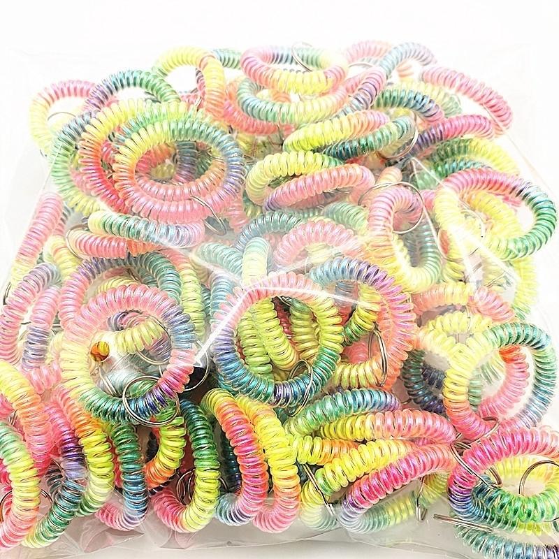 Women Girls Elastic Hairbands Spiral Shape Coil Hair Ties Circle Telephone Wire Line Headband Rainbow Gradient Headwear Accessories