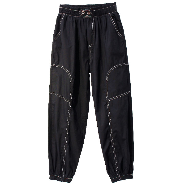 Solid Elastic Waist Beam Feet Baggy Pants for Women Cotton Long Casual High Cargo Loose 10654 210518