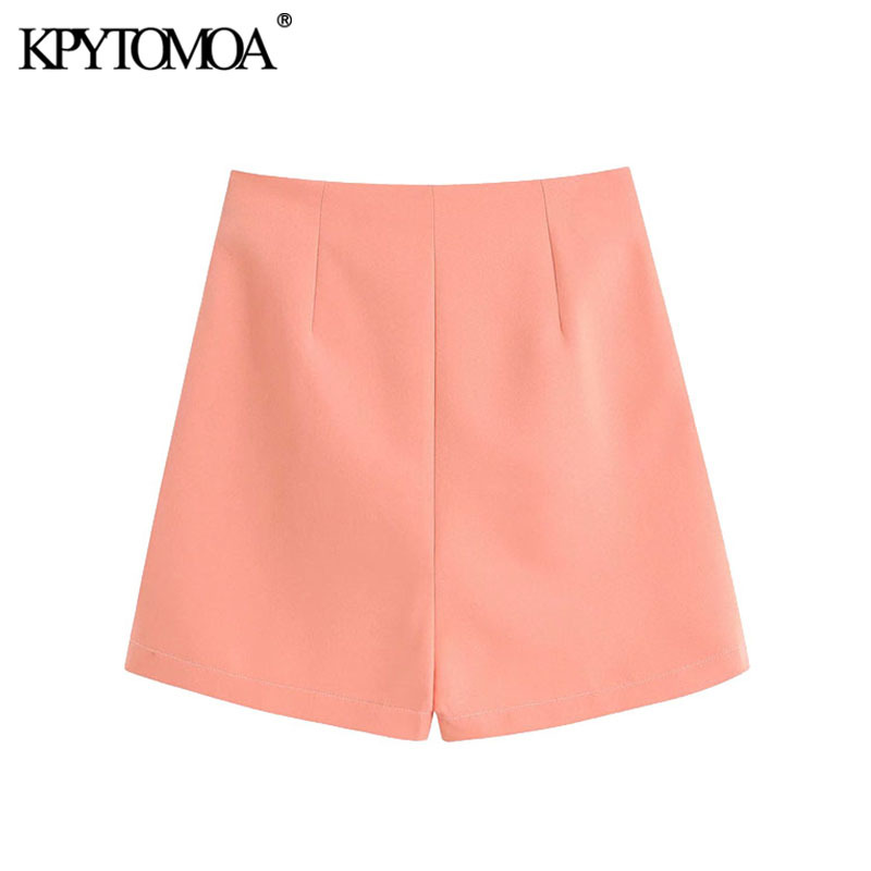 Women Chic Fashion Office Wear Asymmetric Wrap Mini Shorts Skirt Vintage High Waist Side Zipper Female Skort Mujer 210416