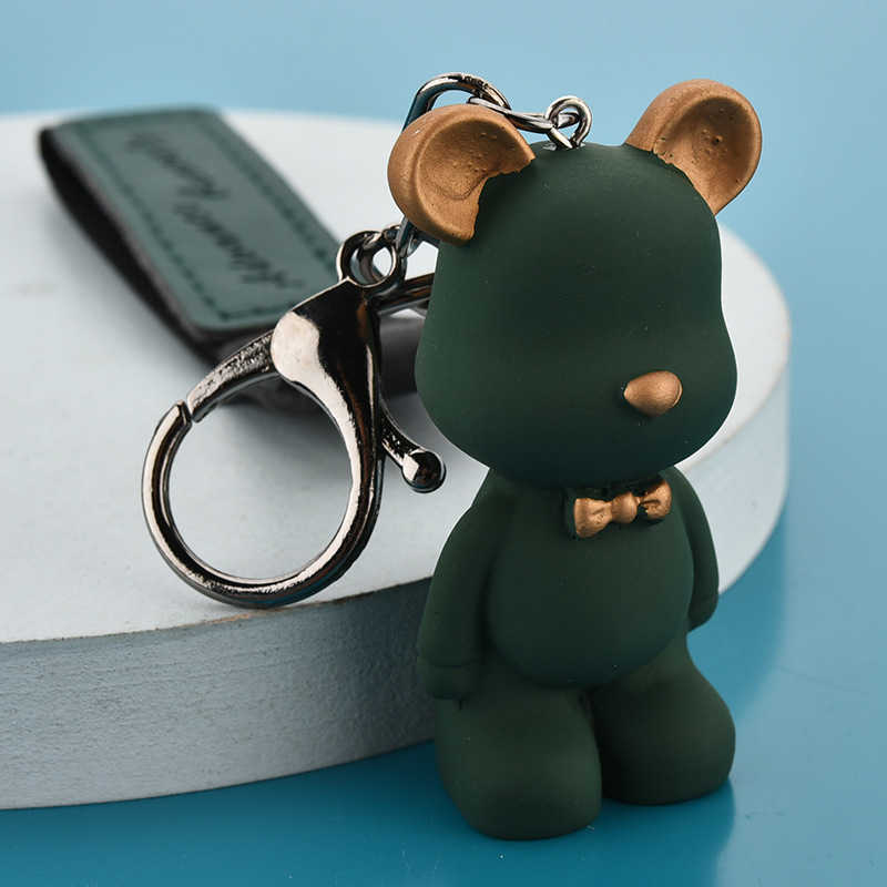 Key Rings New Cartoon Fighting Dog Cute Bear Keychain Creative Couple Pocket Pendant Car Leather Keyring G230525