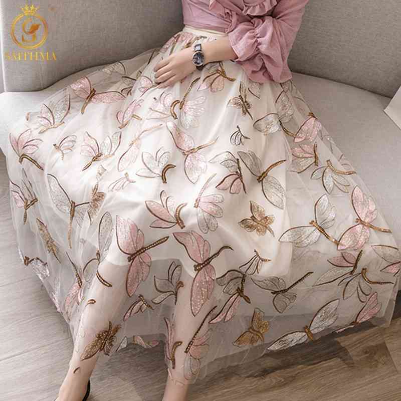 High Quality Sequins Embroidery Dragonfly Mesh Pleated Skirt Women Summer Elegant Elastic Waist Long Skirts 210520, Photo color
High Quality Sequins Embroidery Dragonfly Mesh Pleated Skirt Women Summer Elegant Elastic Waist Long Skirts 210520, Photo color