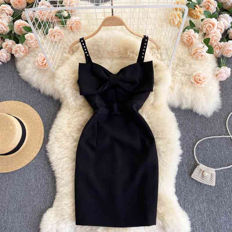 Fashion Women's Dress Summer Spaghetti Strap Bow knot V-neck Sleeveless Mini Dress Sexy Party Club Dress Vestidos 210515
