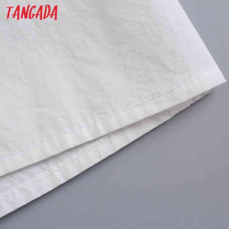 Women Pockets Oversized White Blouses Vintage Long Sleeve Button-up Female Shirts Blusas Chic Tops BE463 210416
