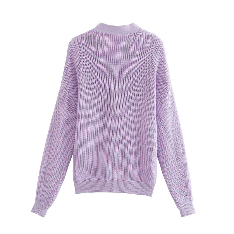 Purple drop-shoulder sleeves V-neck thin slim solid stretch autumn winter knitted sweaters cardigans for woman 210508