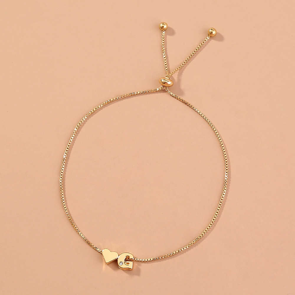Fashion Girls Gold Color 26 A-Z Letter Name Heart Bracelet Bangle Initial Alphabet Charms Box Chain Bracelets For Women Gifts X0706